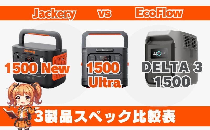 ジャクリ1500 New・1500 Ultra・DELTA 3 1500(エコフロー)比較