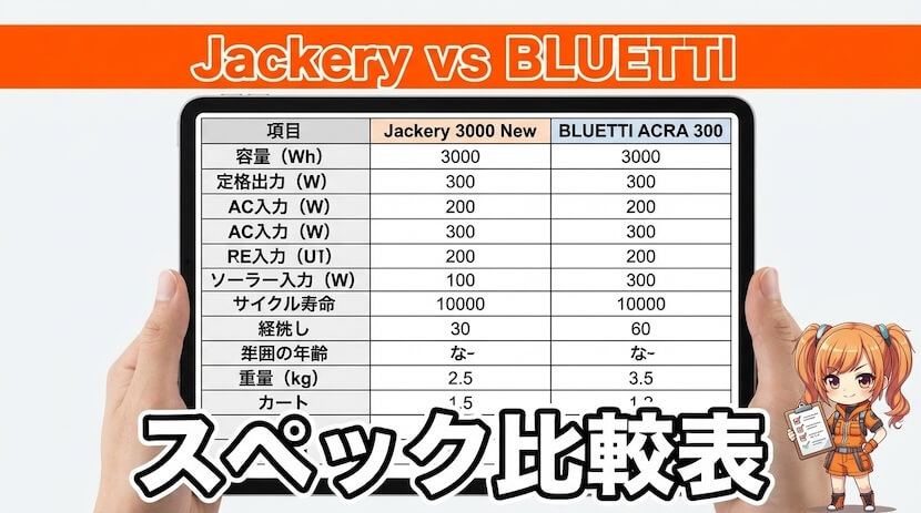 ジャクリ 3000 Newとブルーティ AORA 300|スペック比較表