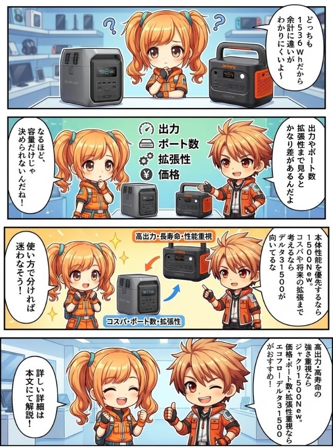 ジャクリ 1500 Newとエコフロー デルタ3 1500、どっちを選ぶ？