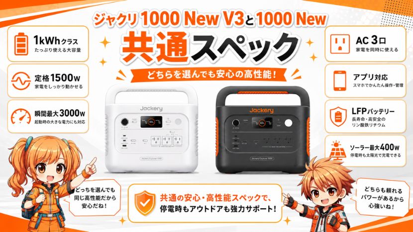 ジャクリ 1000 New V3と1000 New|共通スペック