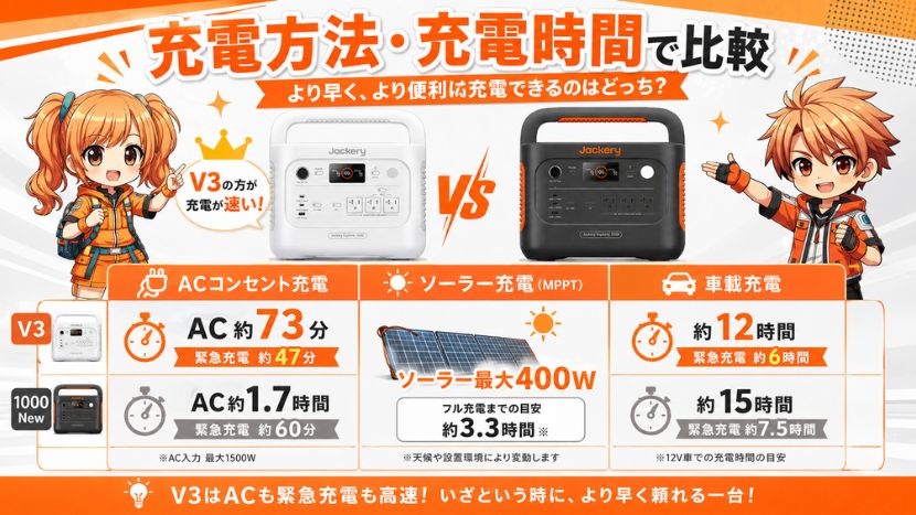 充電方法・充電時間で比較