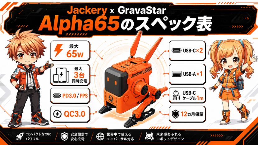 Jackery x GravaStar Alpha65のスペック表