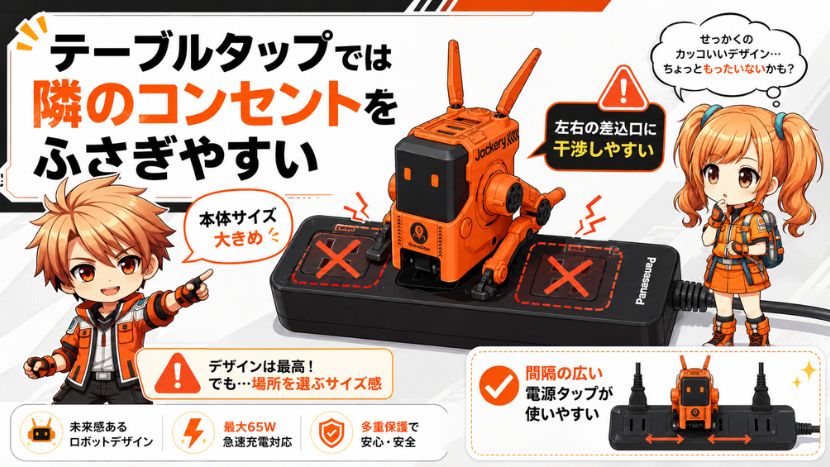 テーブルタップでは隣のコンセントをふさぎやすい
