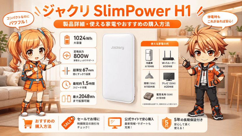 ジャクリ SlimPower H1｜製品詳細・使える家電やおすすめの購入方法