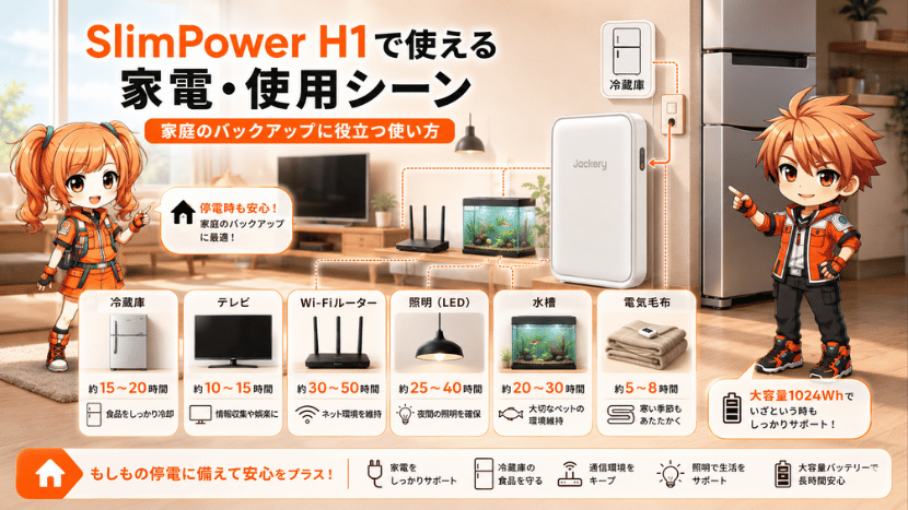 SlimPower H1で使える家電・使用シーン