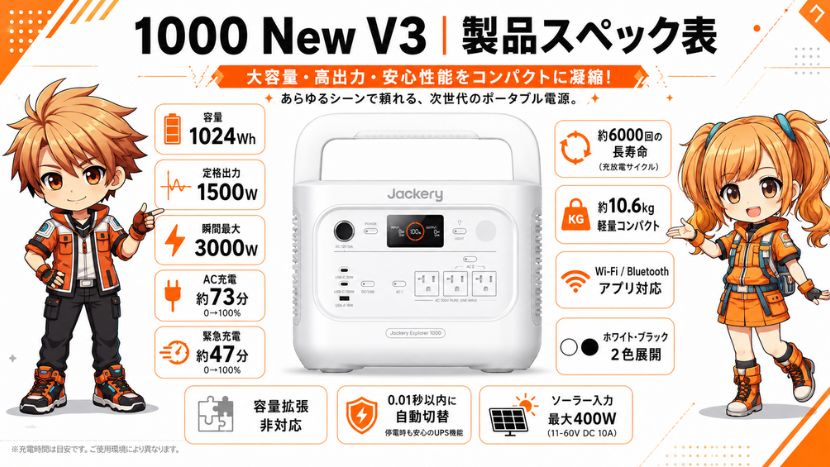 ジャクリ 1000 New V3｜製品スペック表