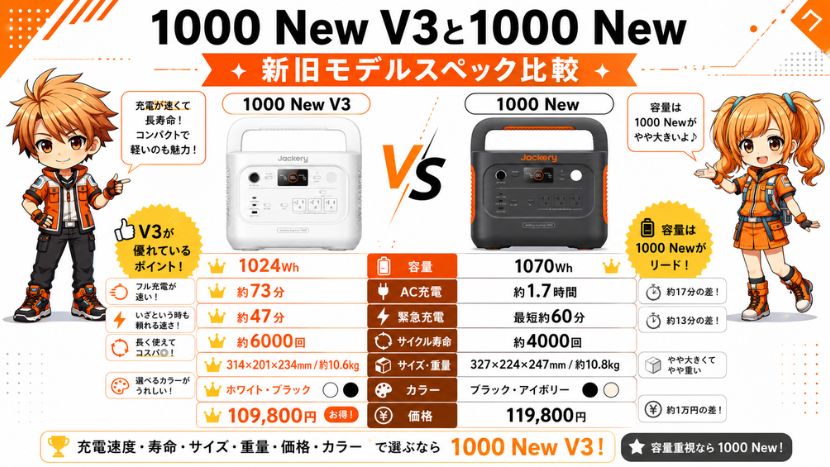 1000 New V3と1000 New｜新旧モデルスペック比較