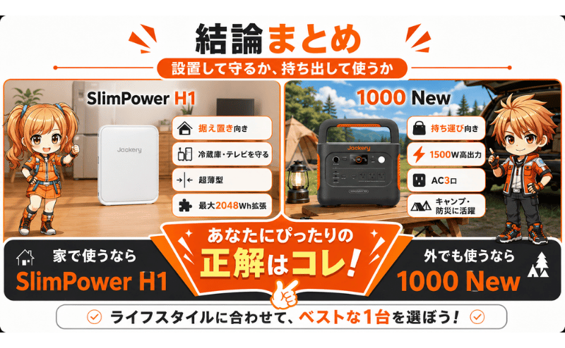 新製品SlimPower H1と1000Newの違い｜まとめ